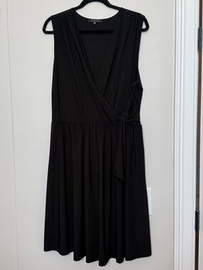 Tahari Black V-Neck Faux-Wrap Midi Dress